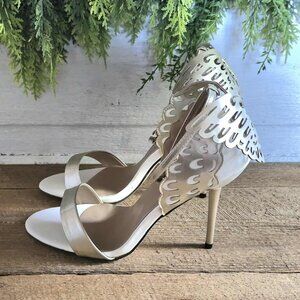 Size 9 White & Champagne Gold Butterfly Wings High Heels Bridal Prom